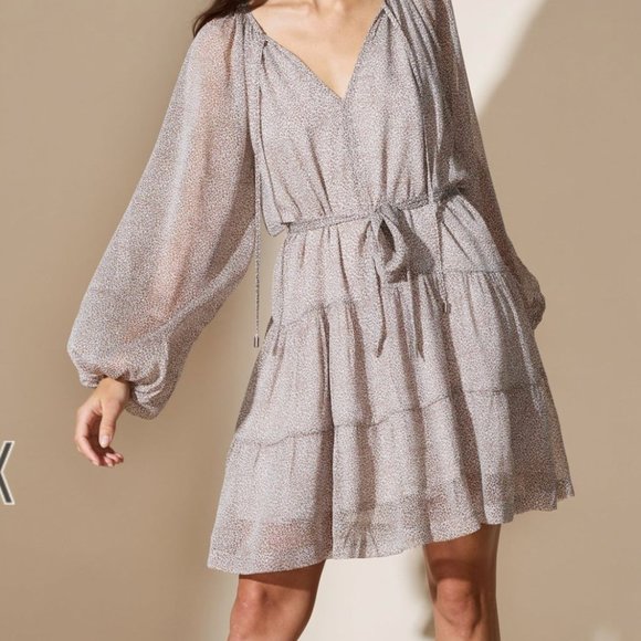 Staple The Label Fashion Emilia Smock Multi Natural Leopard LS Mini Dress - Picture 3 of 4